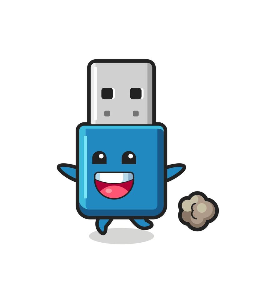 La caricatura feliz de la unidad flash USB con pose de ejecución vector