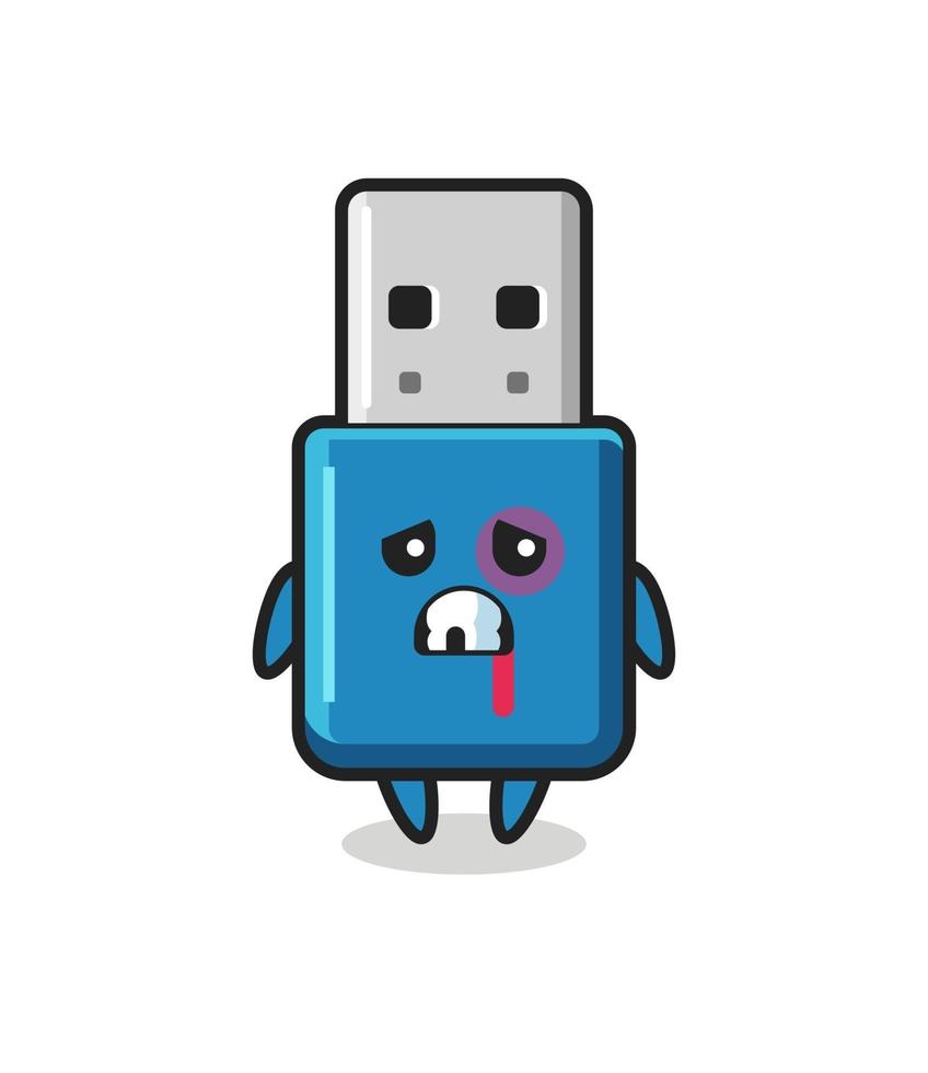 Carácter USB de la unidad flash lesionado con una cara magullada vector