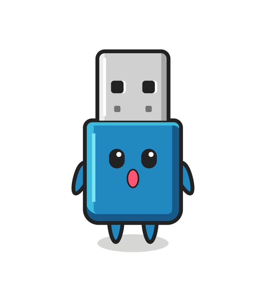 the amazed expression of the flash drive usb cartoon vector
