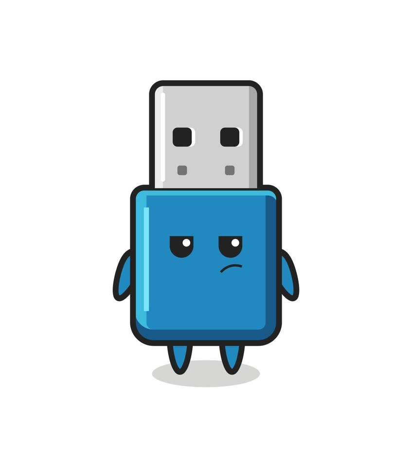 lindo personaje usb de unidad flash con expresión sospechosa vector