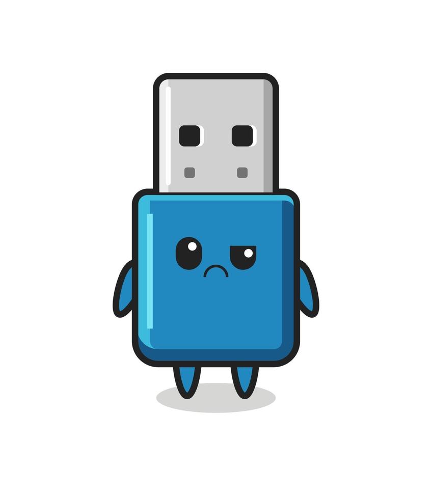 la mascota de la unidad flash usb con cara escéptica vector