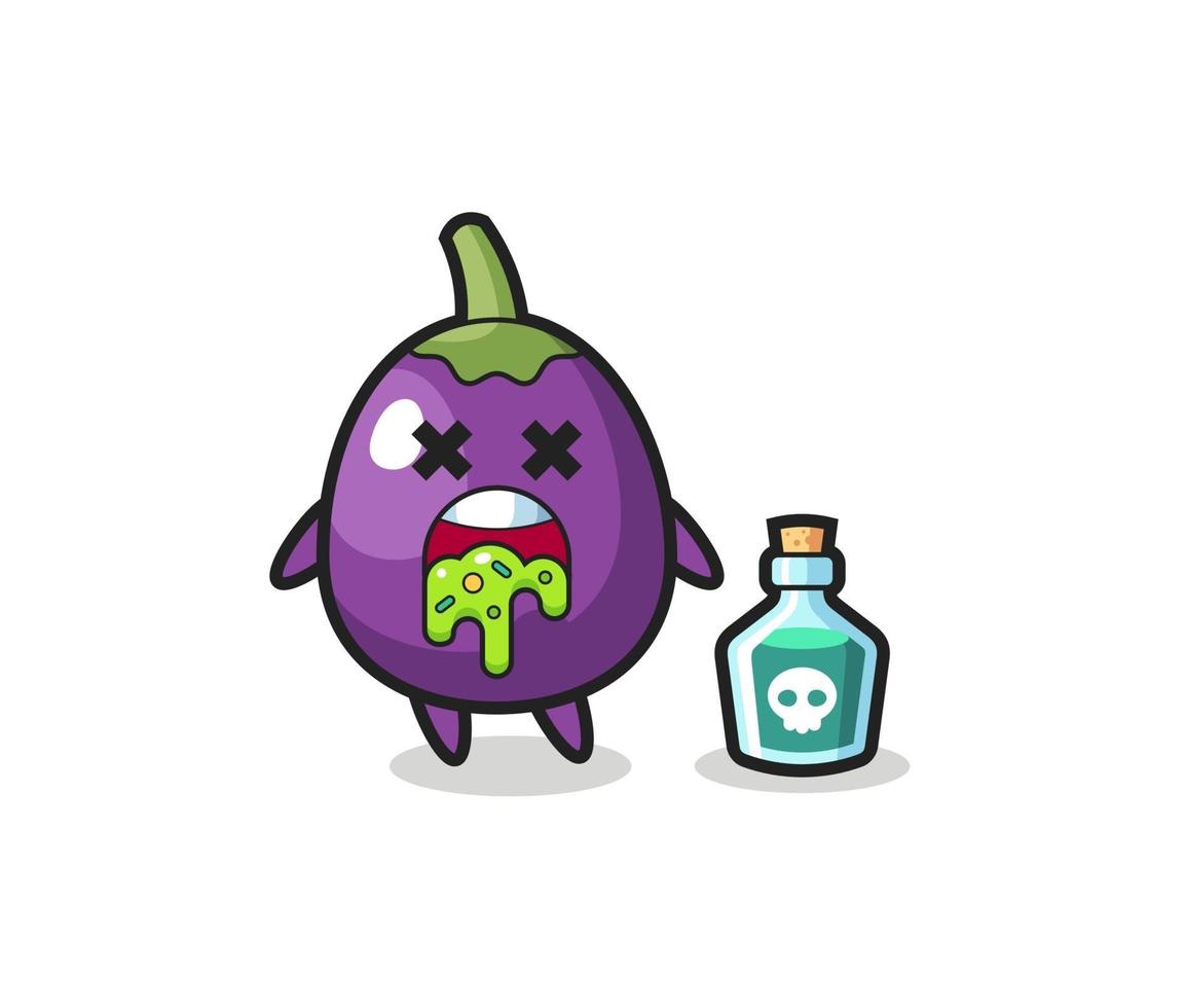 illustration of an eggplant character vomiting due to poisoning vector
