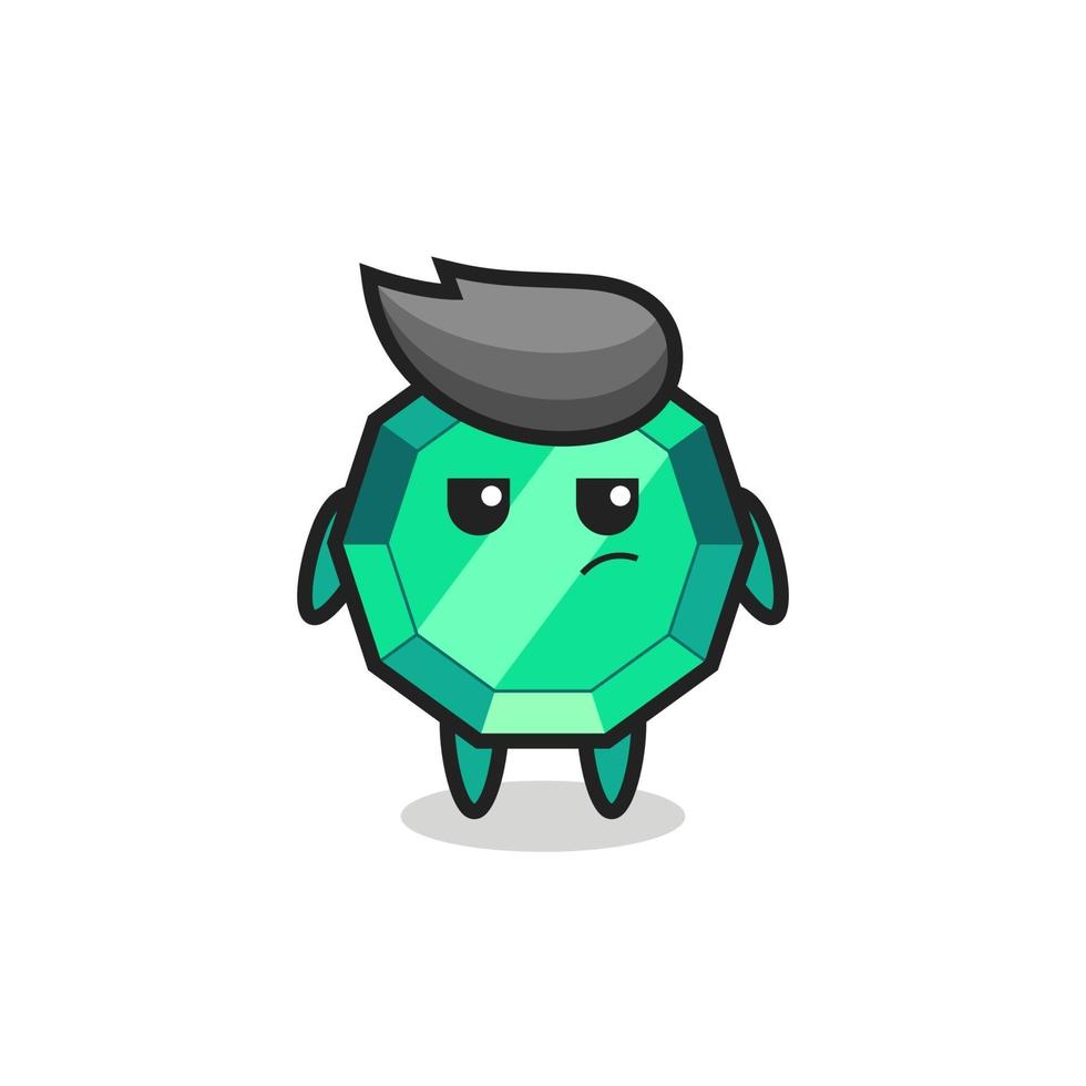 cute emerald gemstone character with suspicious expression vector