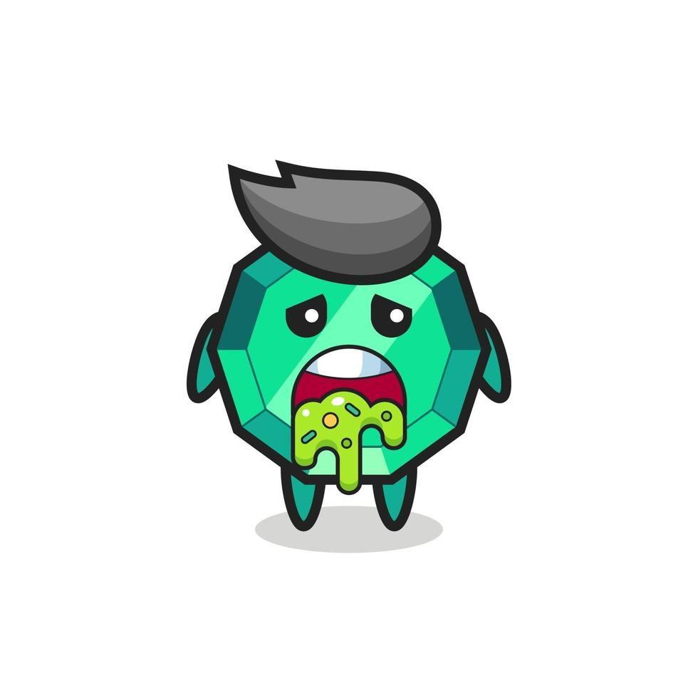 the cute emerald gemstone character with puke vector