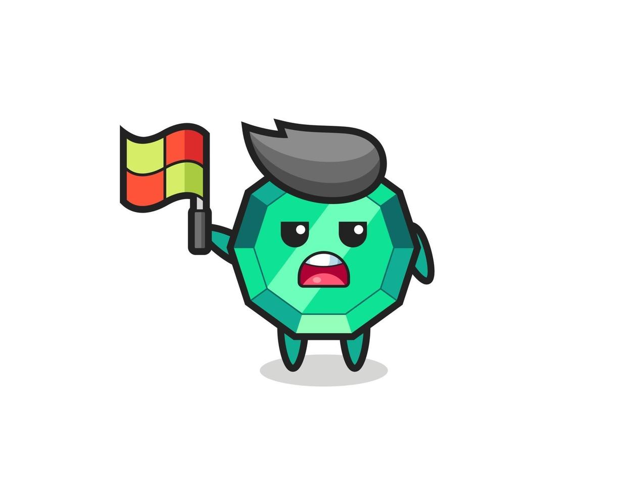 emerald gemstone character as line judge putting the flag up vector