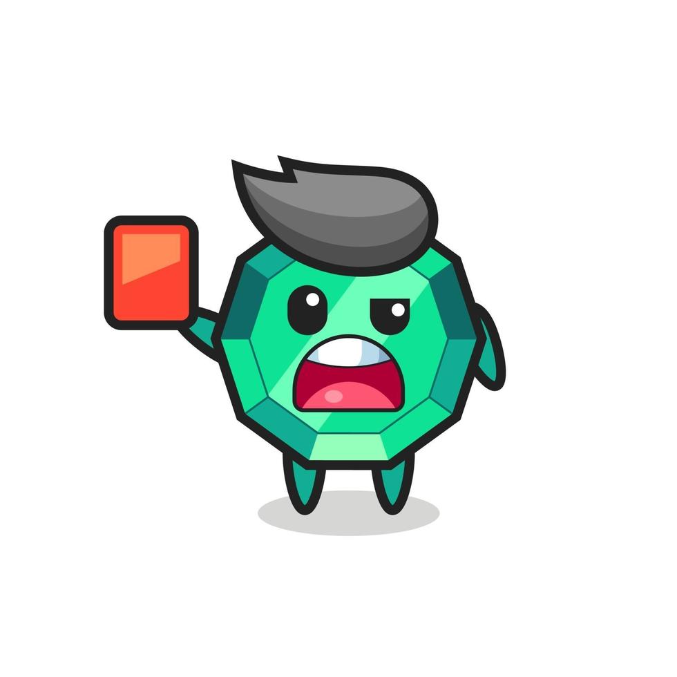 emerald gemstone cute mascot as referee giving a red card vector