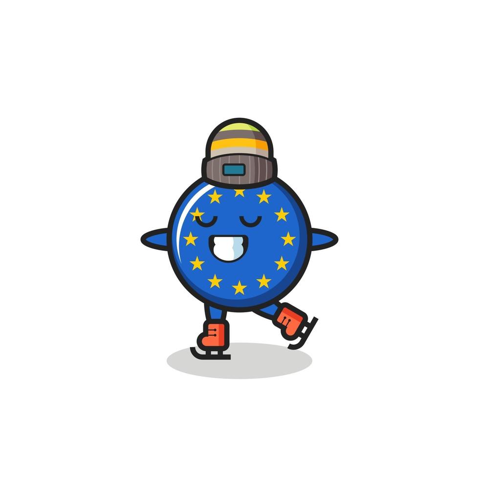 dibujos animados de la insignia de la bandera de europa como un jugador de patinaje sobre hielo vector