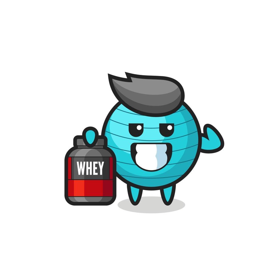 the muscular exercise ball character is holding a protein supplement vector