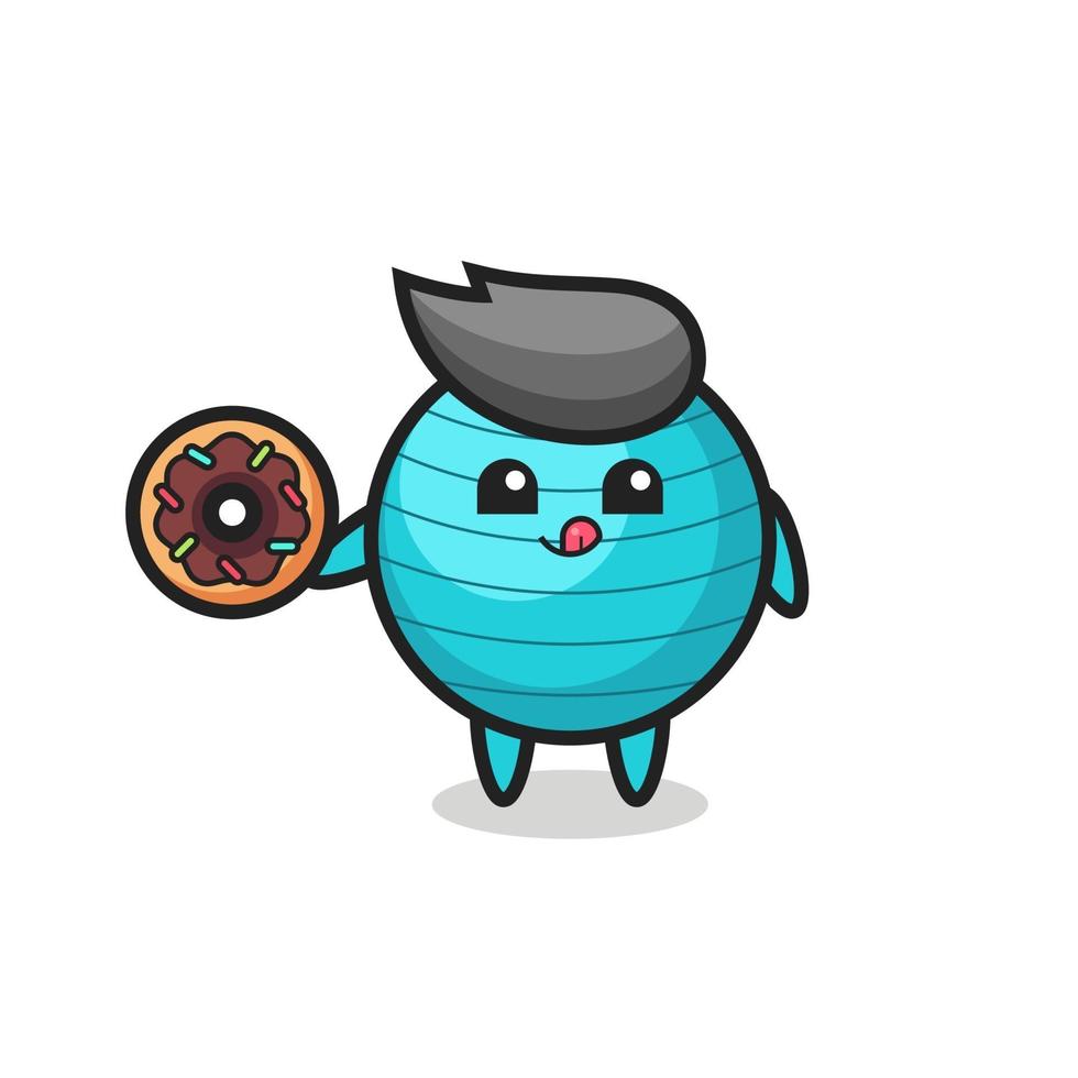 illustration of an exercise ball character eating a doughnut vector