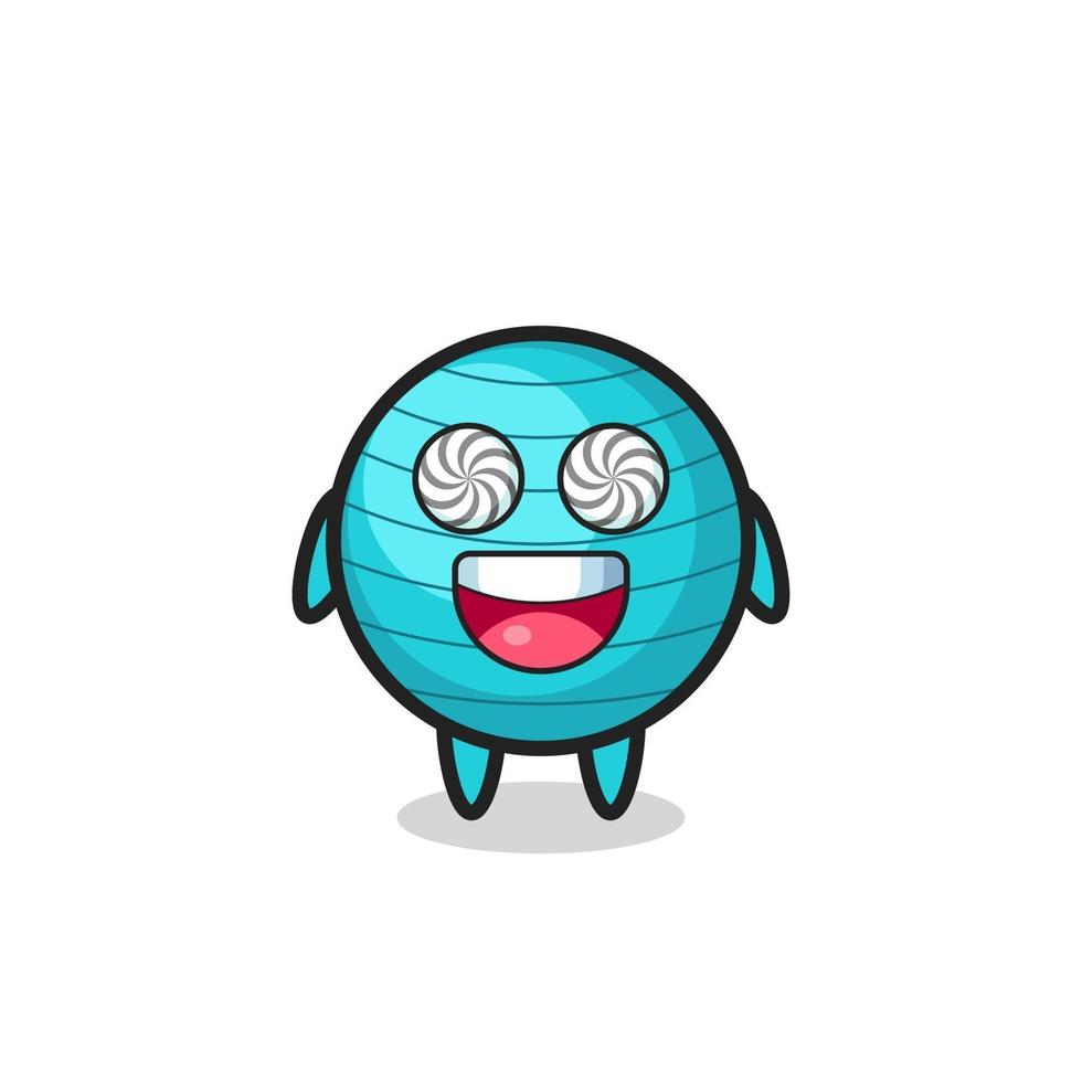 cute exercise ball character with hypnotized eyes vector