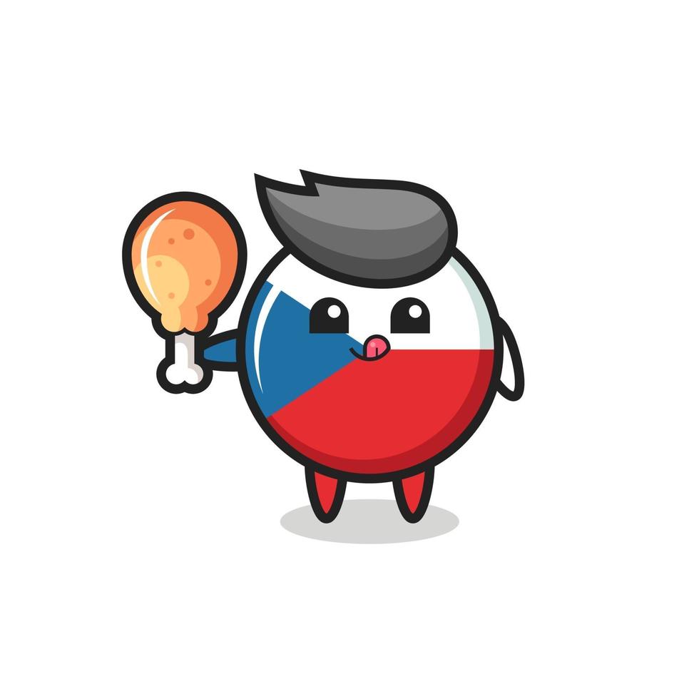 czech republic flag badge cute mascot is eating a fried chicken vector