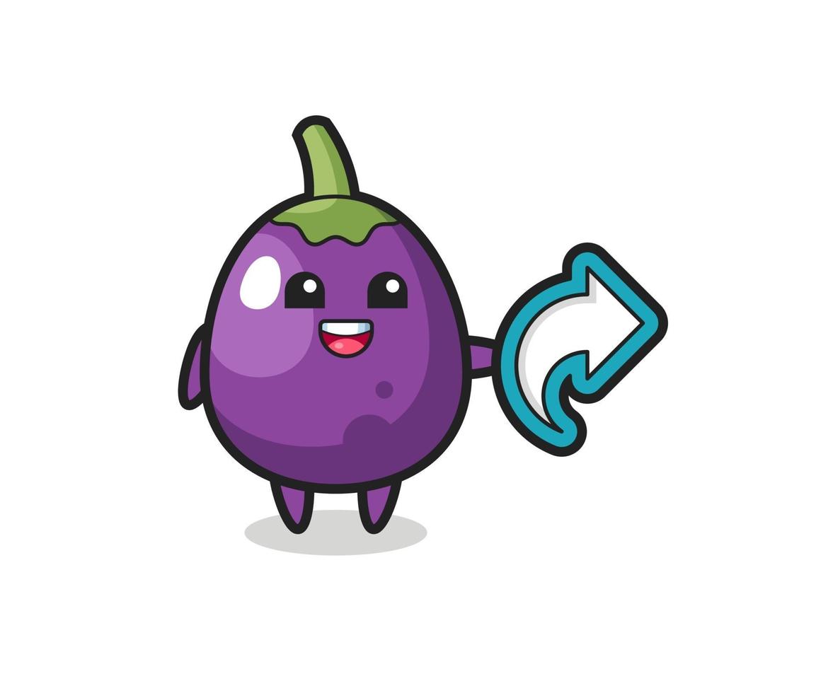 cute eggplant hold social media share symbol vector