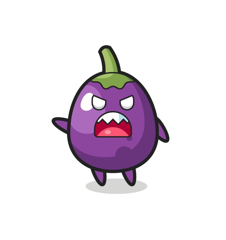 cute eggplant cartoon in a very angry pose vector