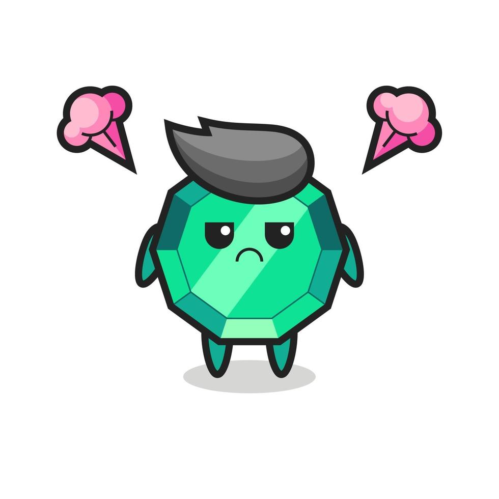 annoyed expression of the cute emerald gemstone cartoon character vector