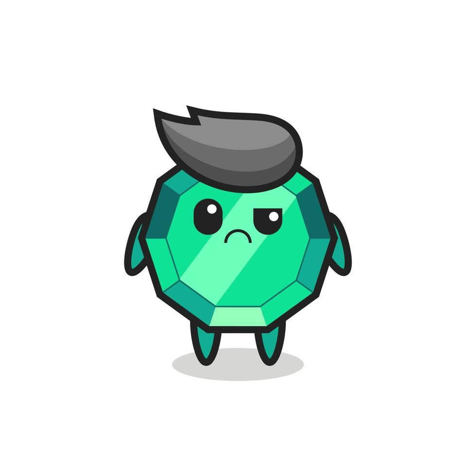 the mascot of the emerald gemstone with sceptical face vector