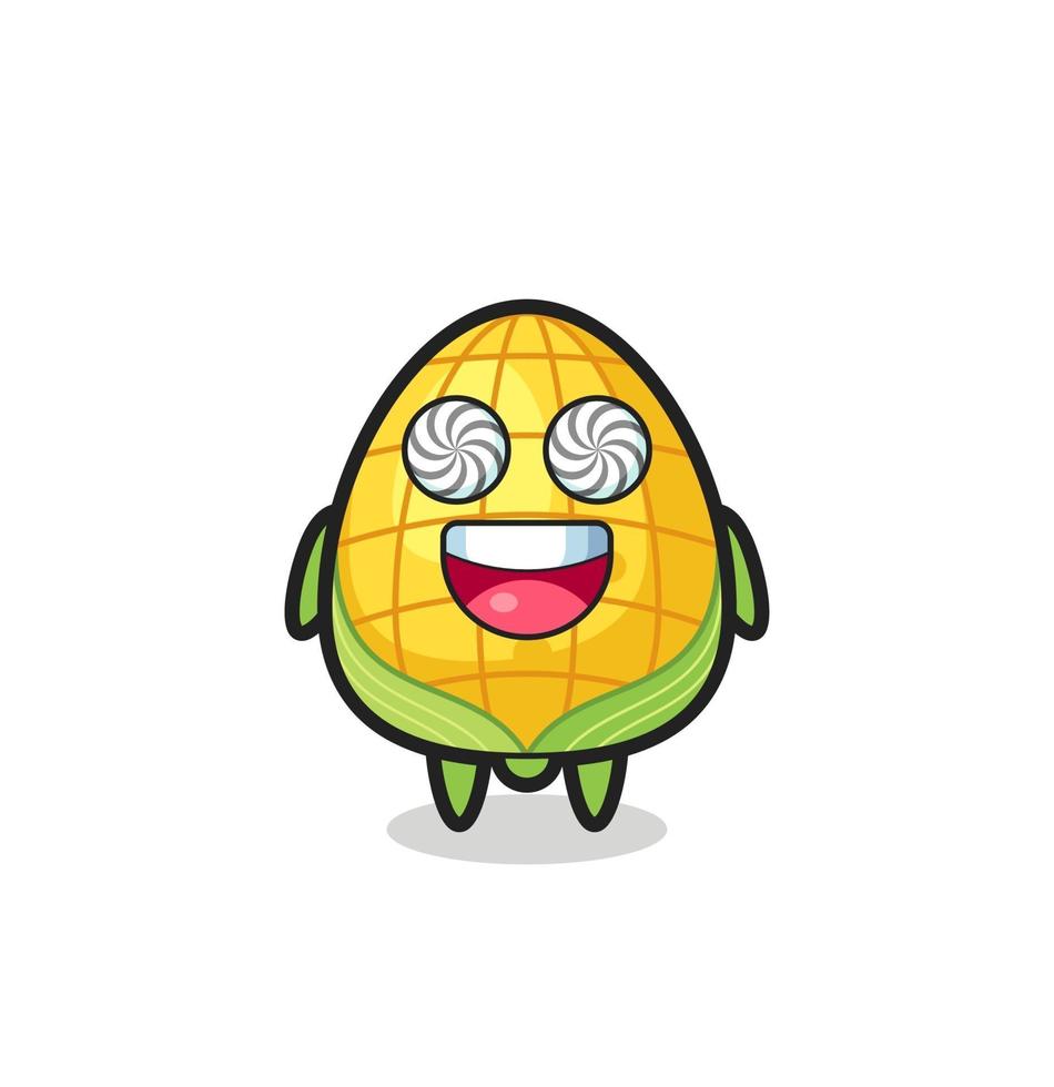 cute corn character with hypnotized eyes vector