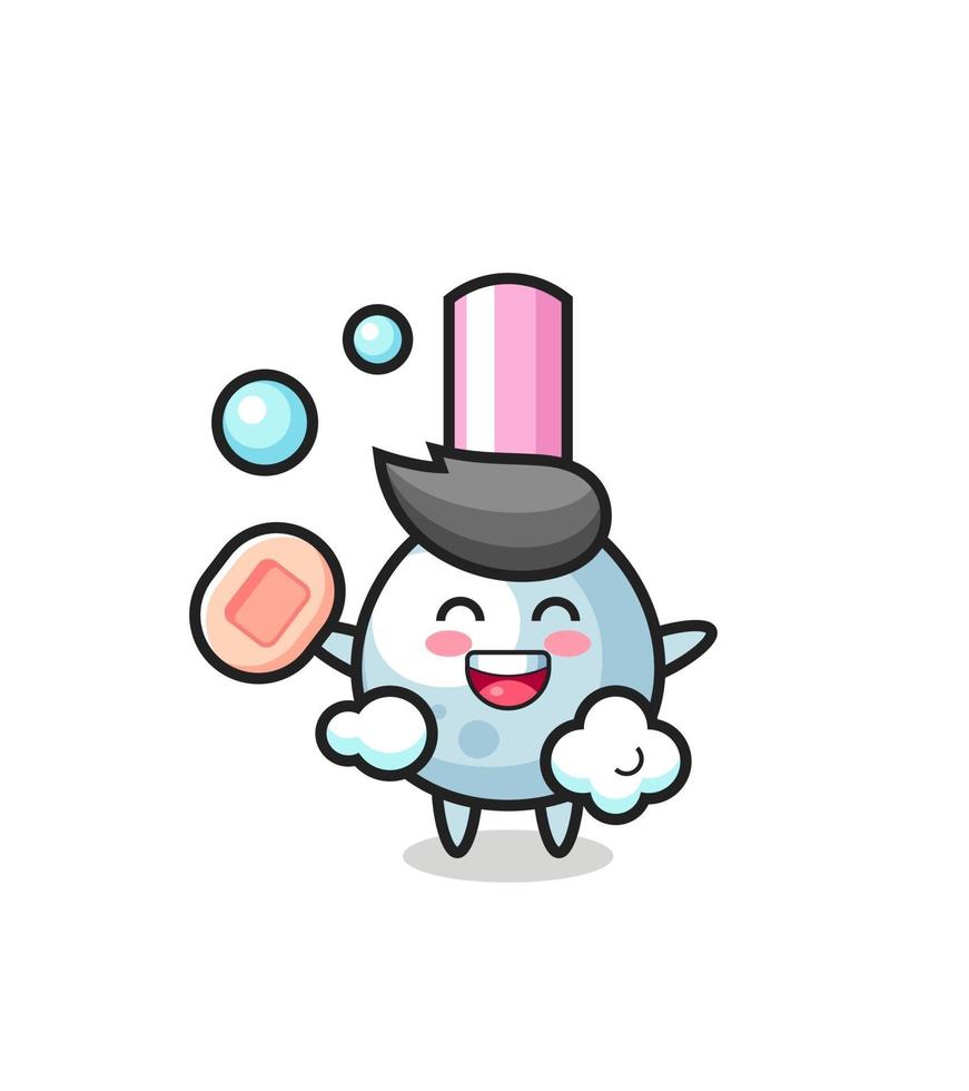 cotton bud character is bathing while holding soap vector