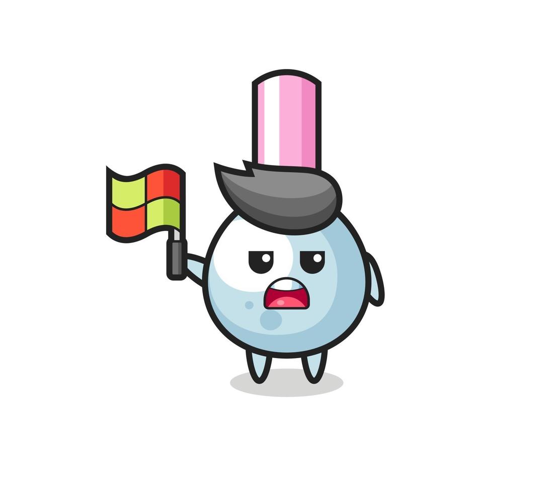 cotton bud character as line judge putting the flag up vector