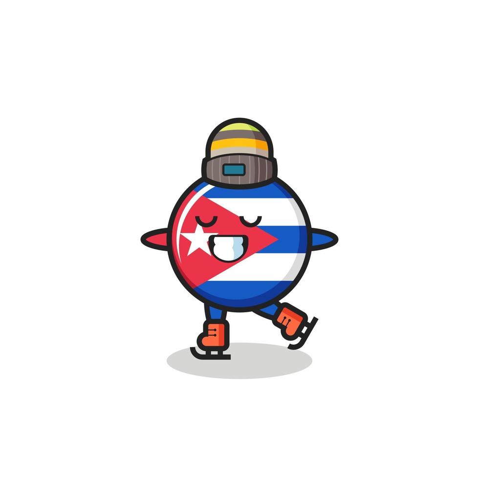 dibujos animados de la insignia de la bandera de cuba como un jugador de patinaje sobre hielo vector