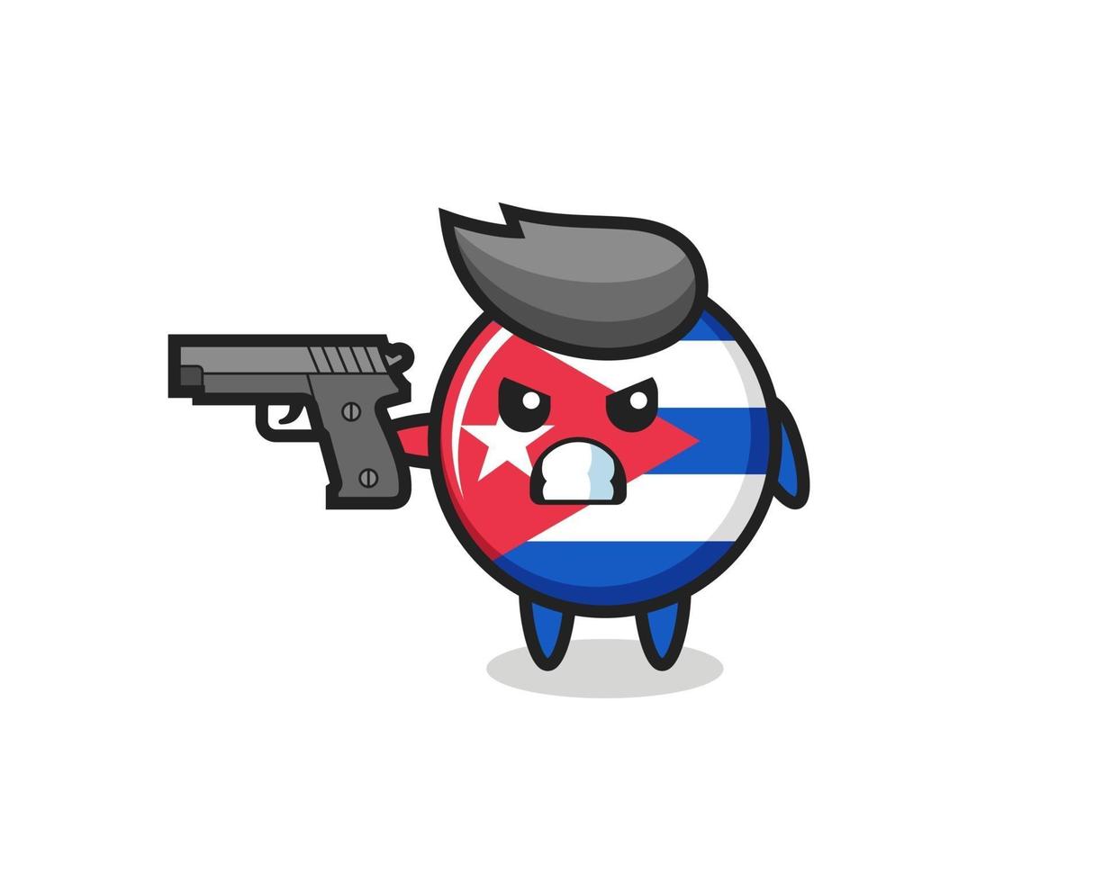 el lindo personaje de la insignia de la bandera de cuba dispara con una pistola vector