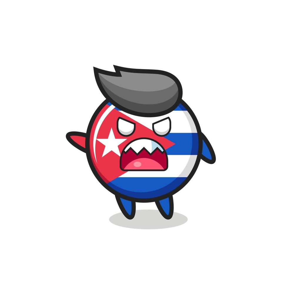 Cute dibujos animados de la insignia de la bandera de Cuba en una pose muy enojada vector