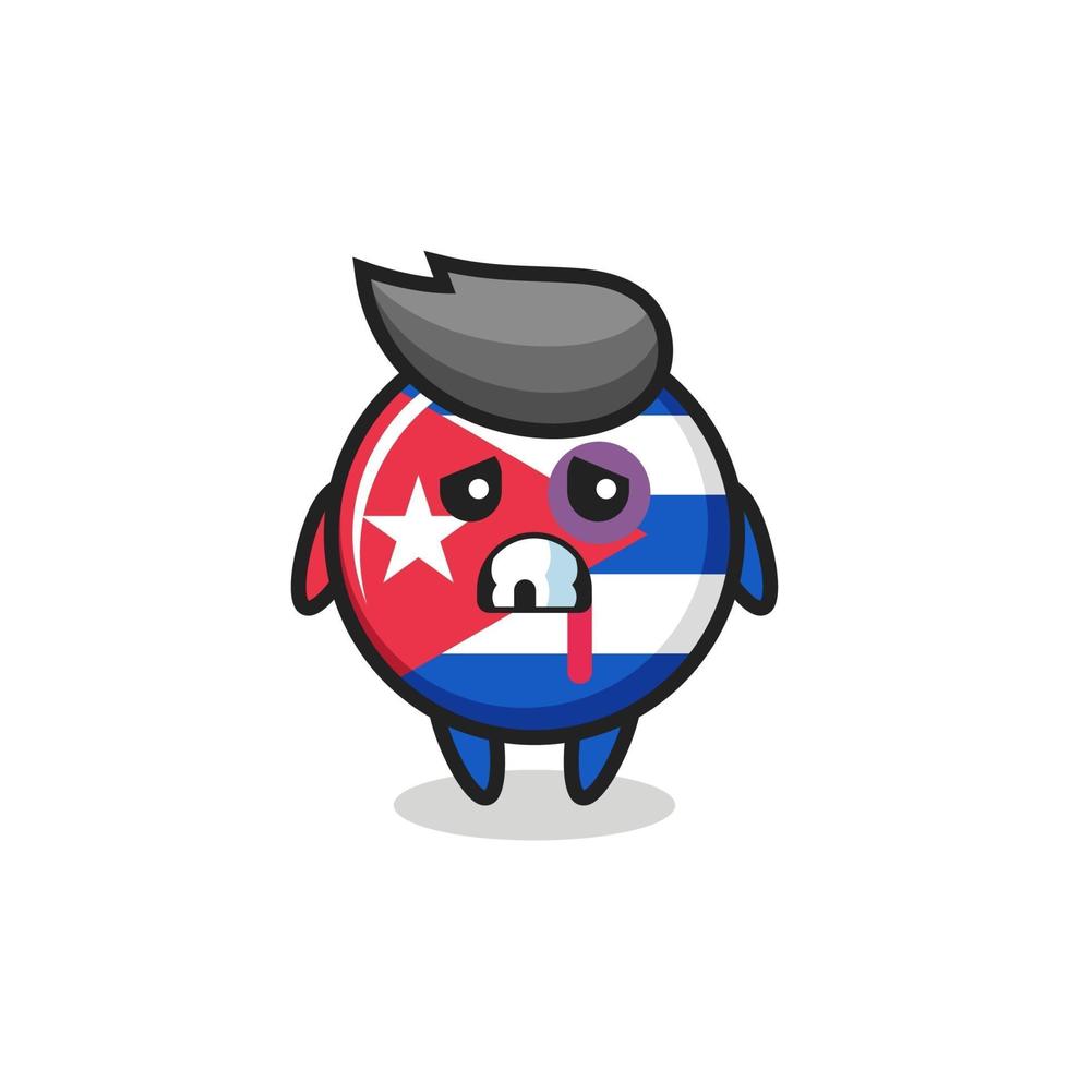 Personaje de insignia de la bandera de cuba herido con una cara magullada vector