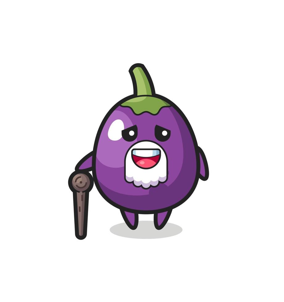 cute eggplant grandpa is holding a stick vector