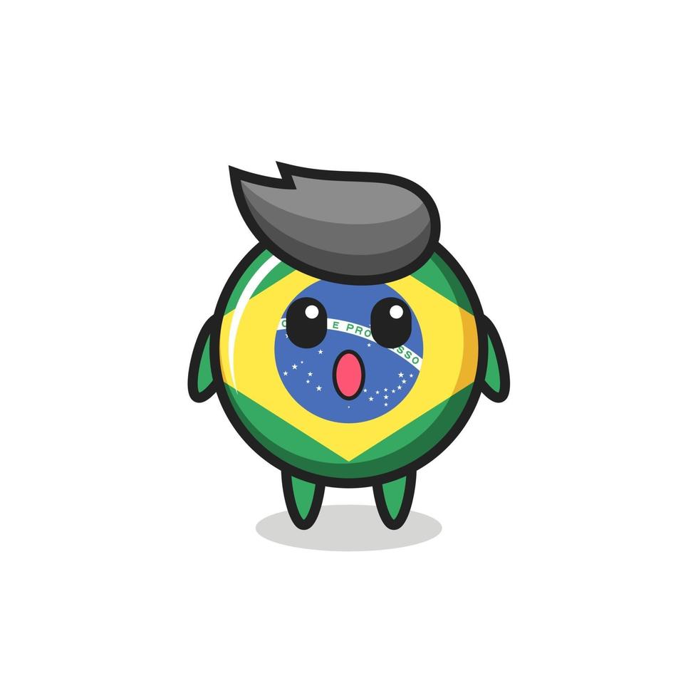 the amazed expression of the brazil flag badge cartoon vector