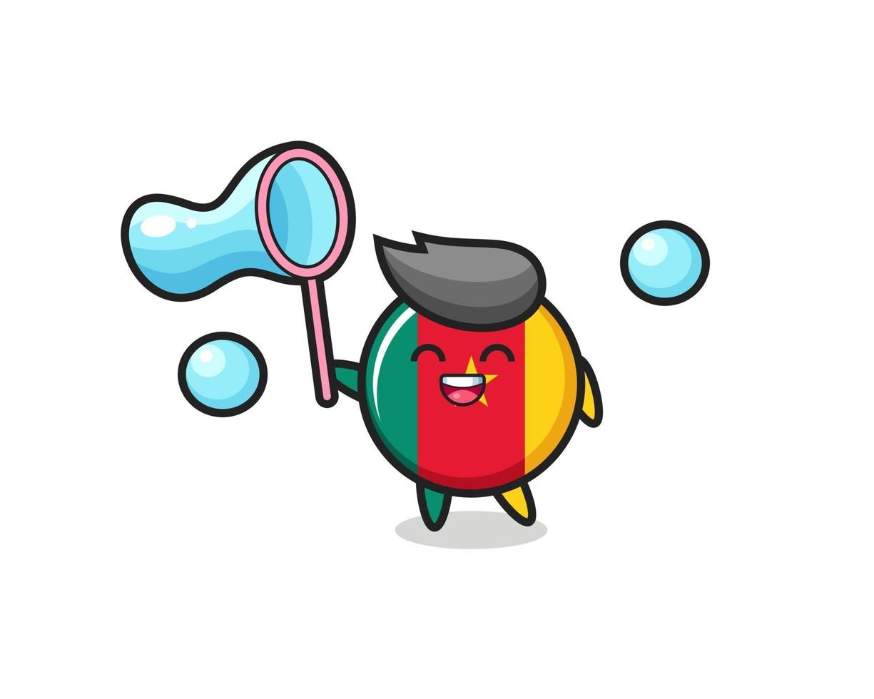 happy cameroon flag badge cartoon playing soap bubble vector
