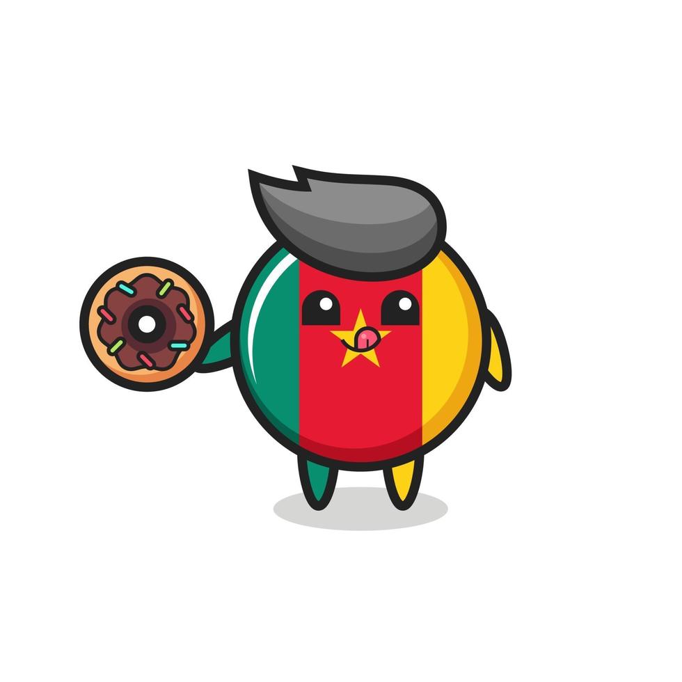 illustration of an cameroon flag badge character eating a doughnut vector