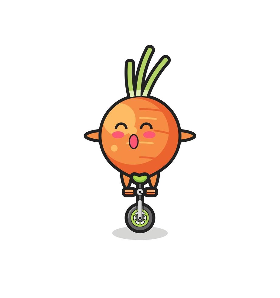 The cute carrot character is riding a circus bike vector