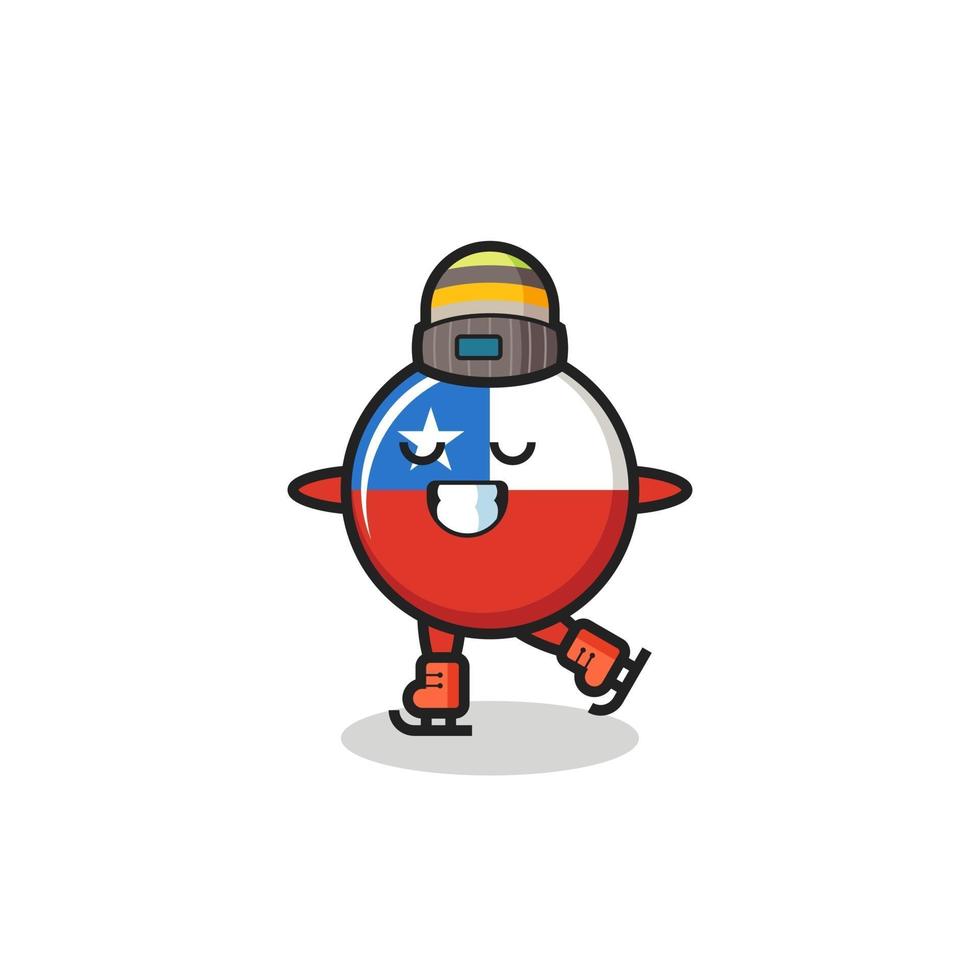 dibujos animados de la insignia de la bandera de chile como un jugador de patinaje sobre hielo vector