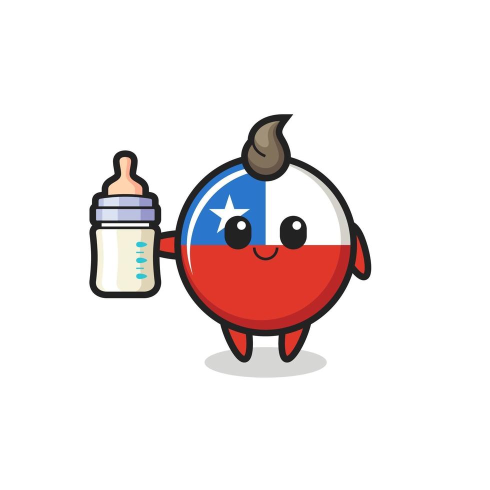 baby chile flag badge cartoon character with milk bottle vector