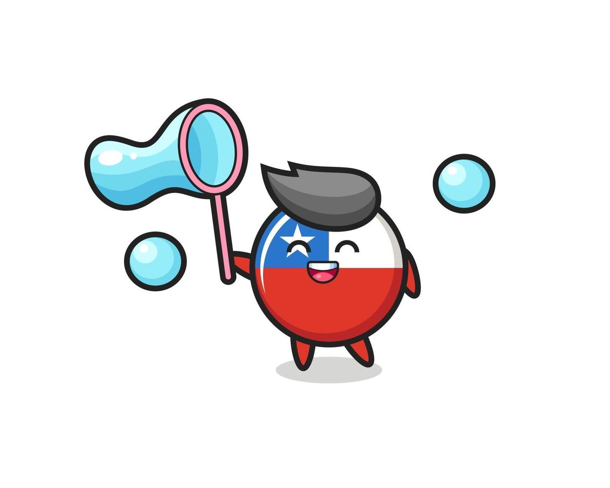 happy chile flag badge cartoon playing soap bubble vector