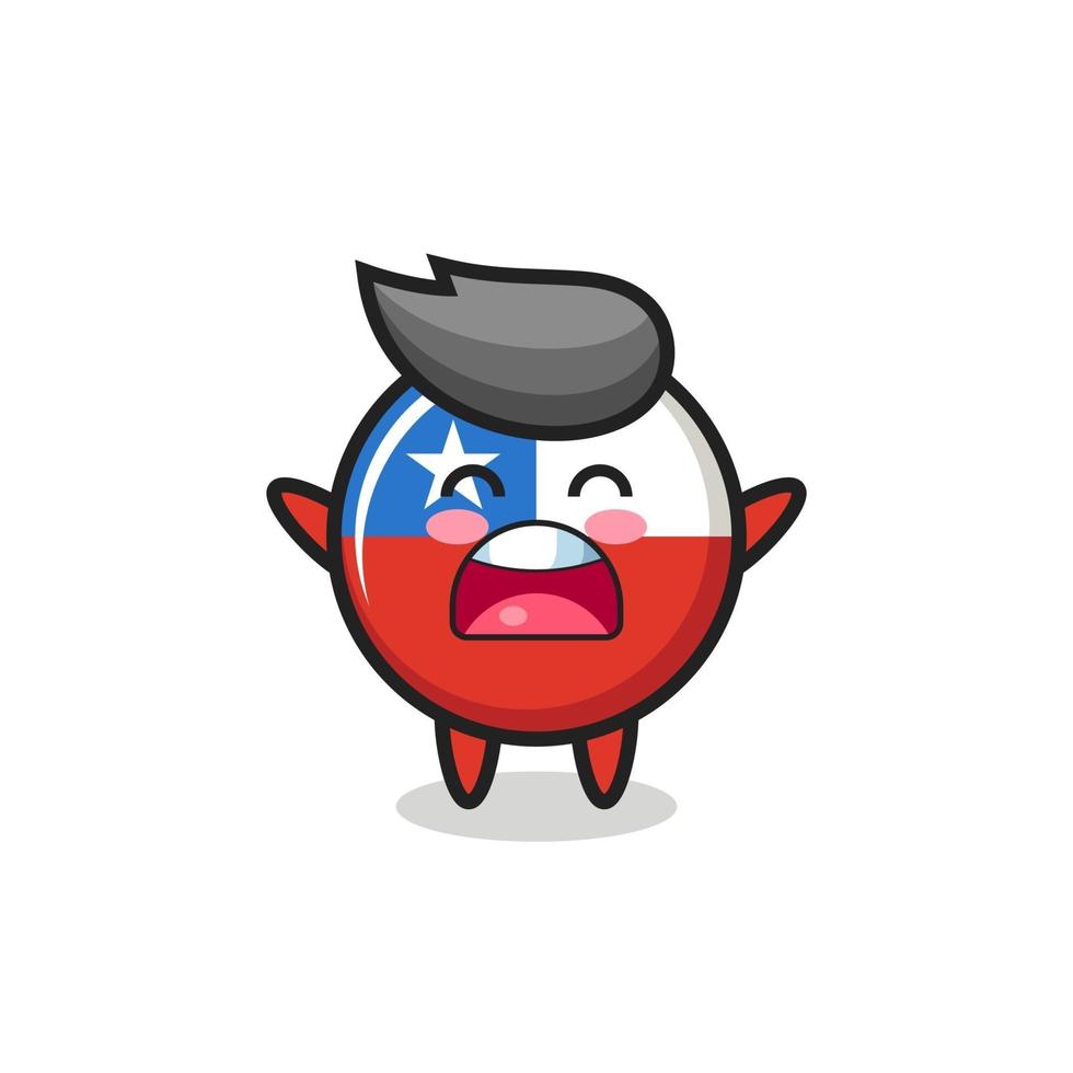 cute chile flag badge mascot with a yawn expression vector