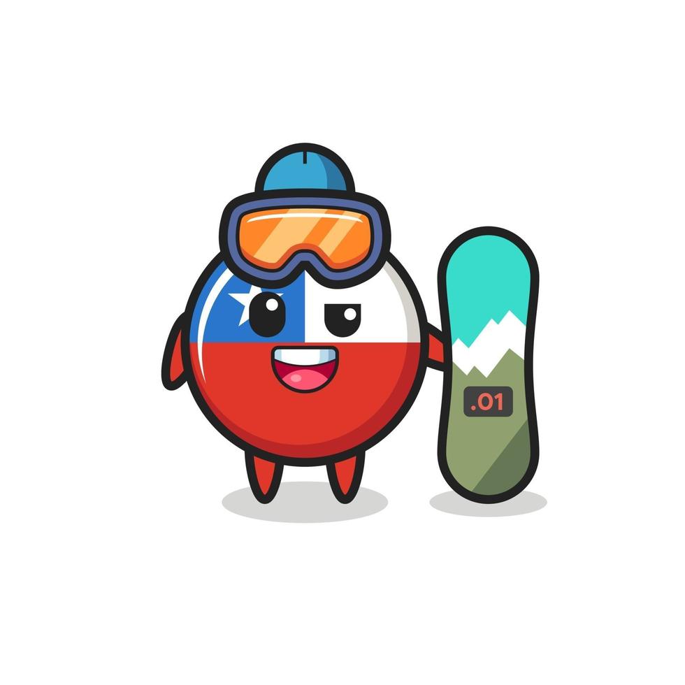 Ilustración del personaje de la insignia de la bandera de Chile con estilo de snowboard vector
