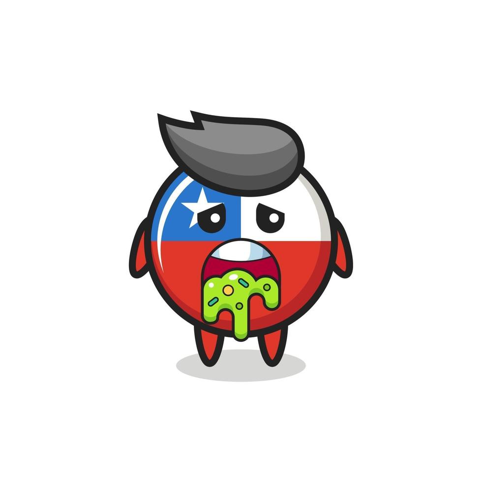 the cute chile flag badge character with puke vector