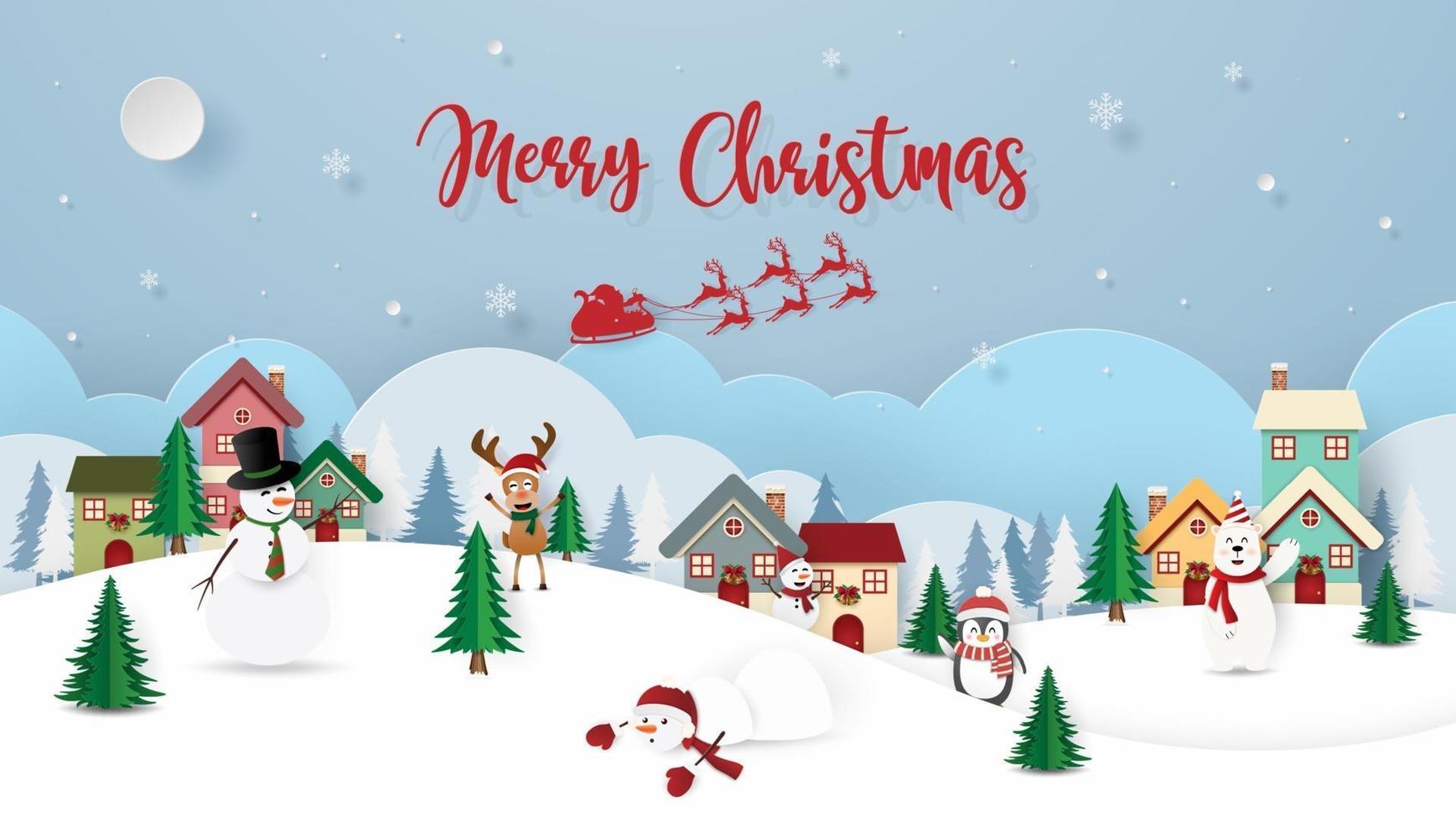 Landscape of village countryside, Merry Christmas vector