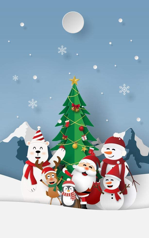 Christmas part with Santa Claus at snow mountain vector