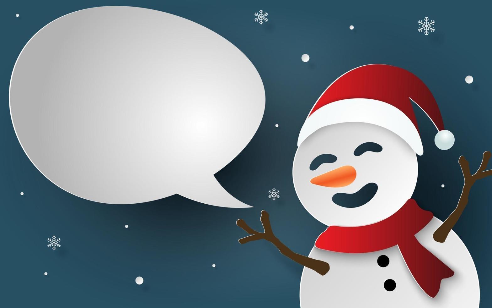 Paper art, Craft style of Snowman with bubble speech for say something vector