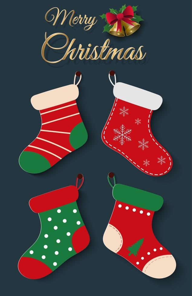 Paper art, Craft style of Set of Christmas socks vector