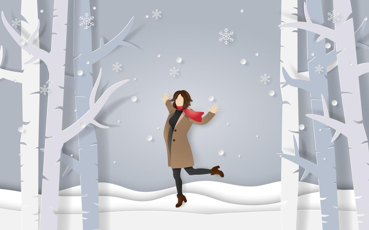 Paper art and craft style of winter season vector