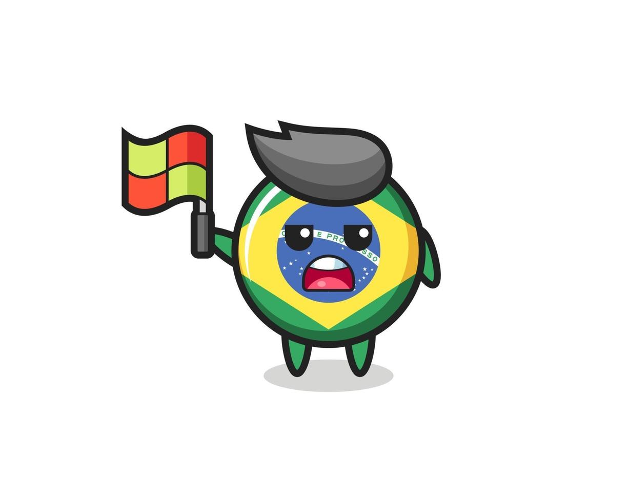 brazil flag badge character as line judge putting the flag up vector