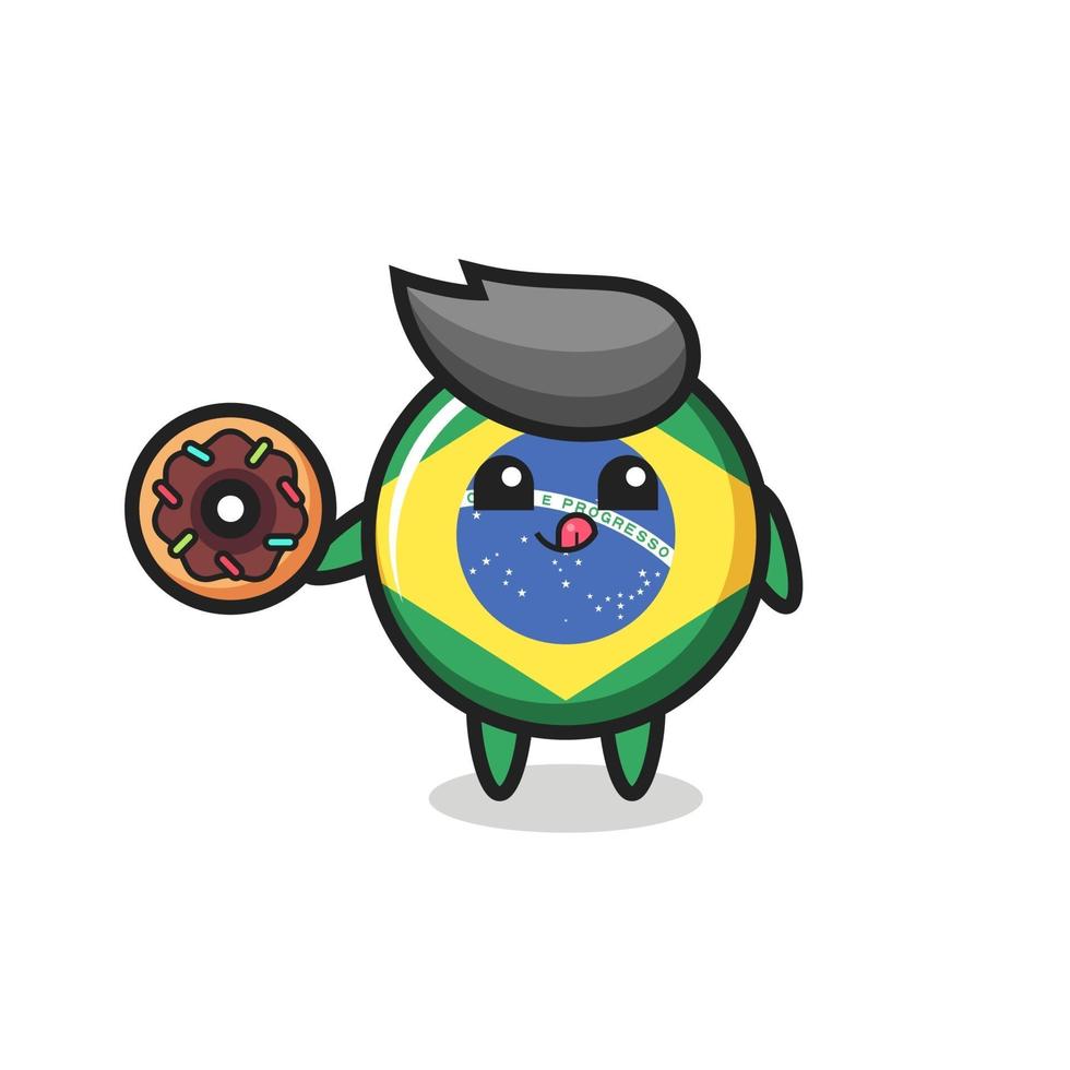 Ilustración de un personaje de insignia de la bandera de Brasil comiendo una rosquilla vector