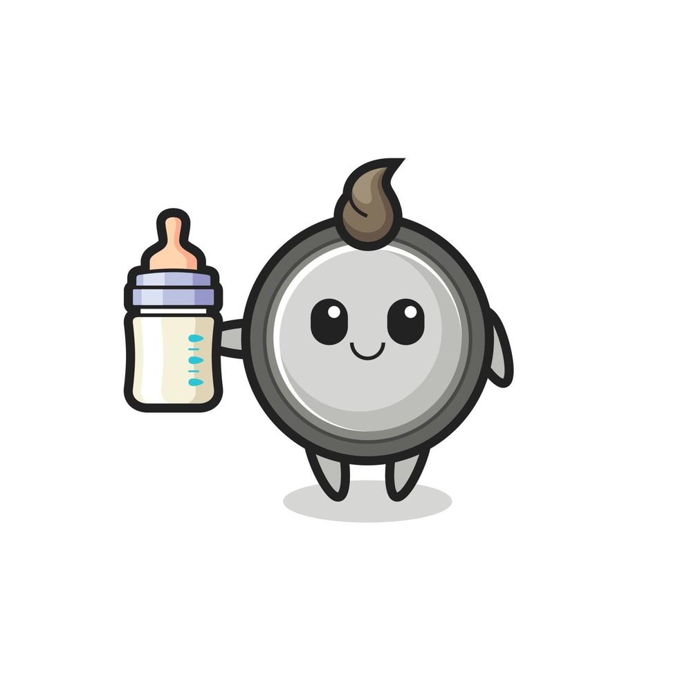 baby button cell cartoon character with milk bottle vector