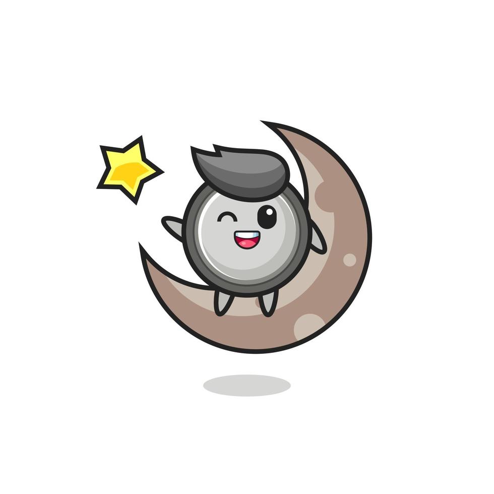 illustration of button cell cartoon sitting on the half moon vector