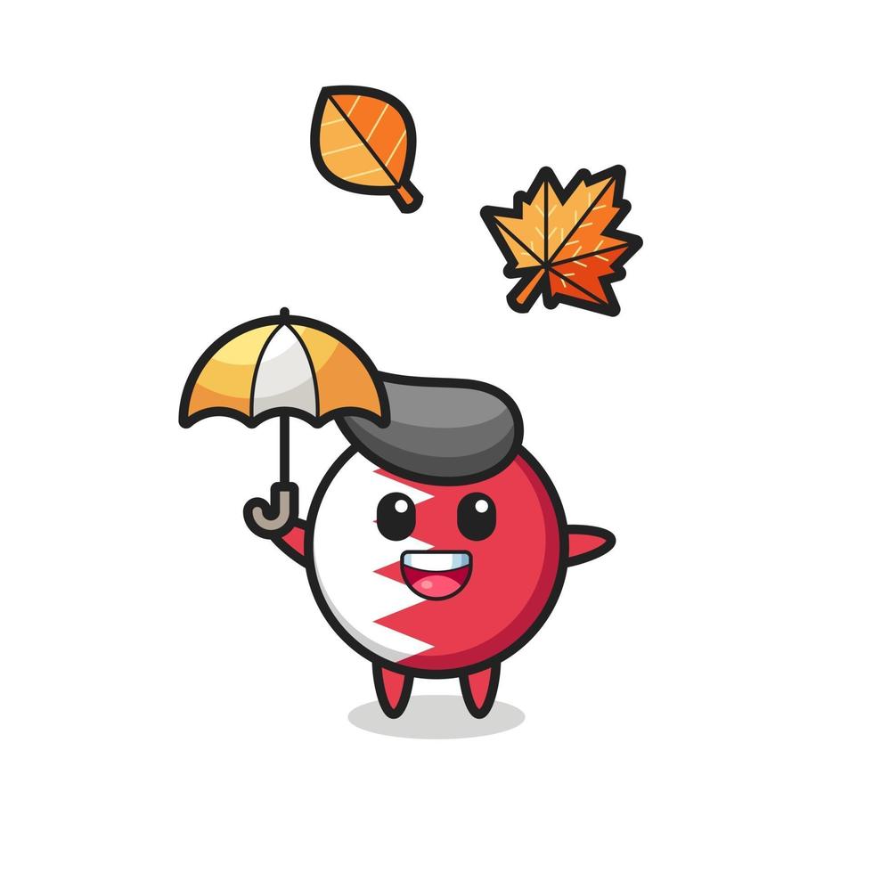 cartoon of the cute bahrain flag badge holding an umbrella in autumn vector