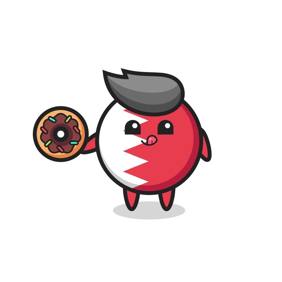 illustration of an bahrain flag badge character eating a doughnut vector