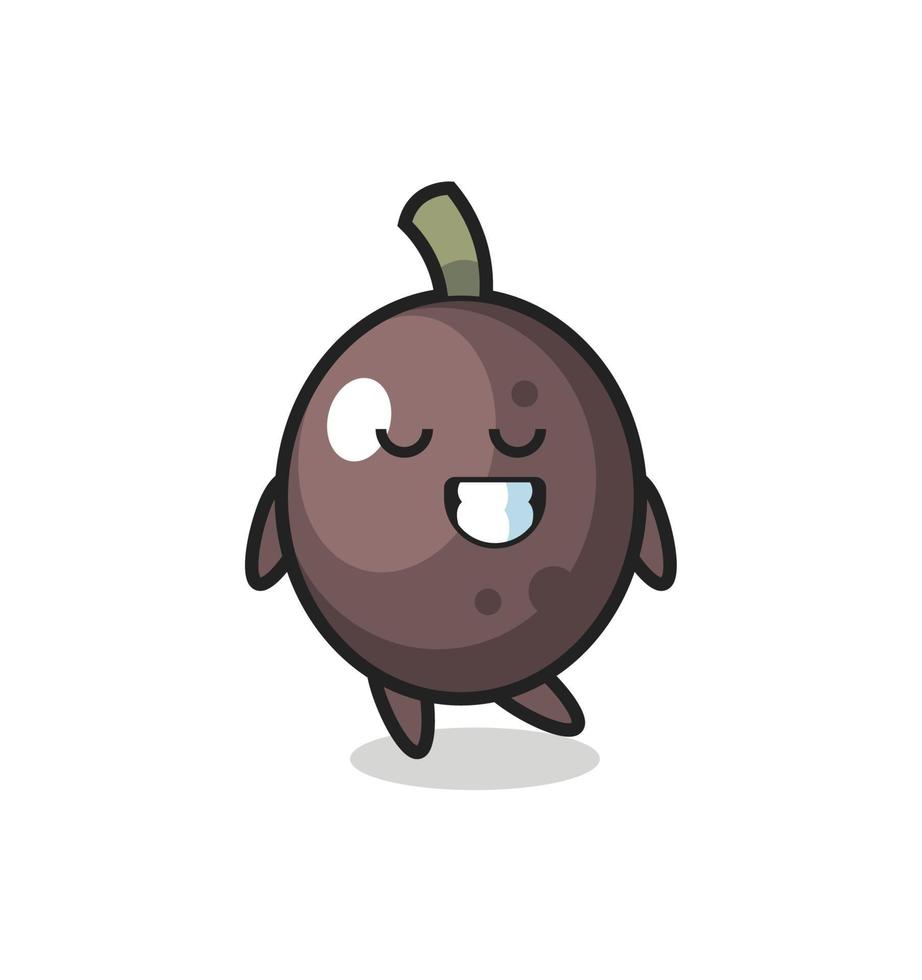 black olive cartoon illustration with a shy expression vector