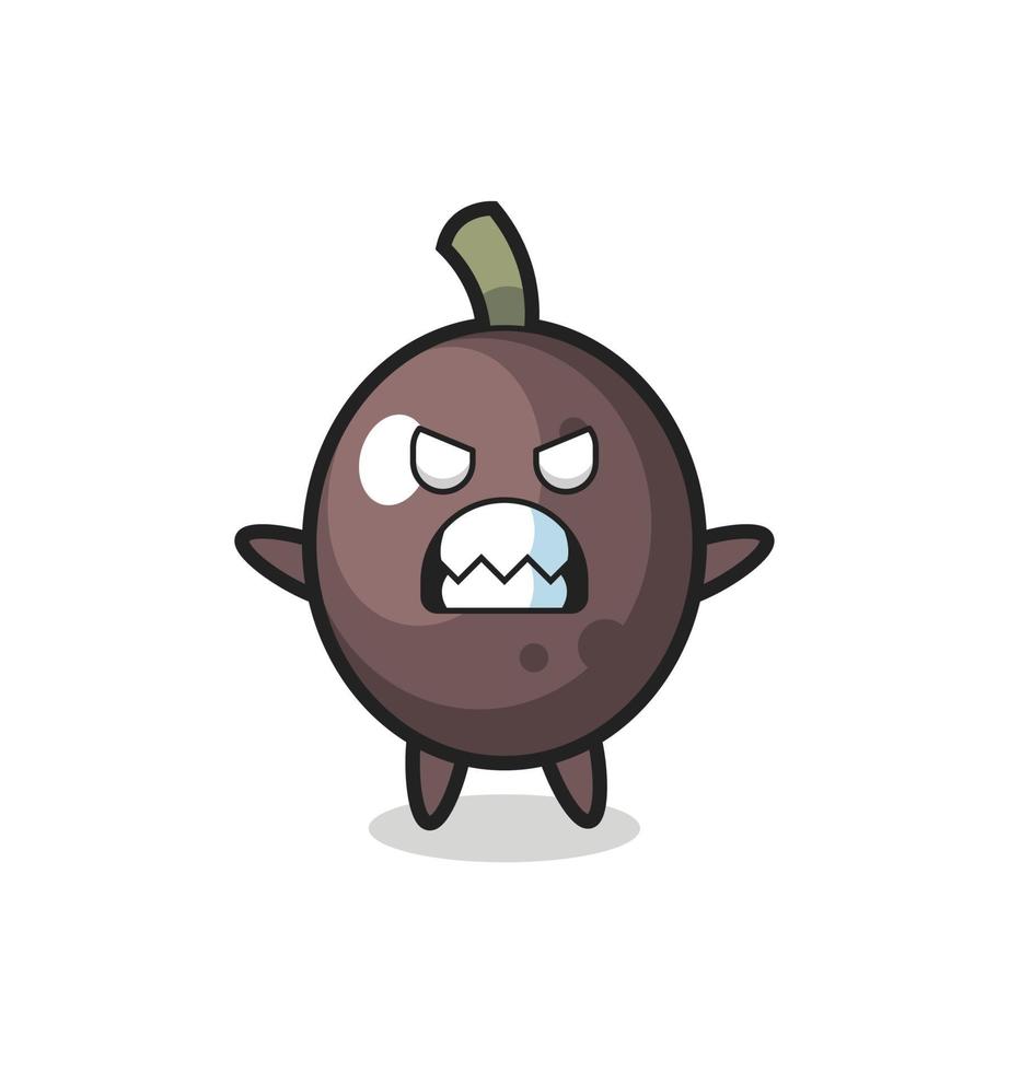 wrathful expression of the black olive mascot character vector